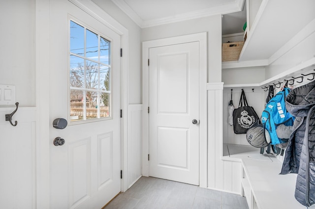 mudroom with crown molding