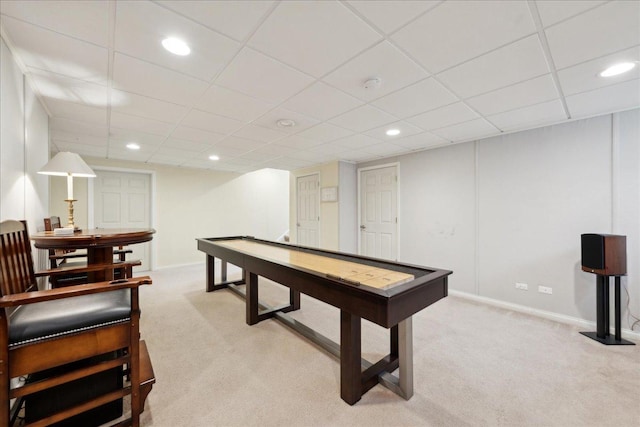 playroom featuring light carpet and recessed lighting