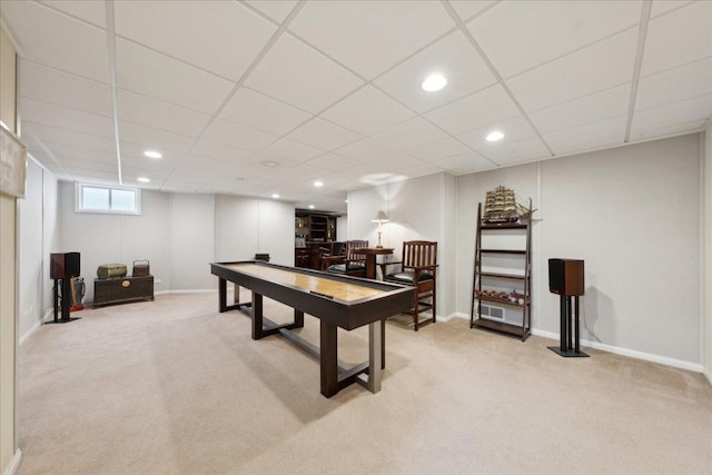 recreation room featuring carpet floors and recessed lighting