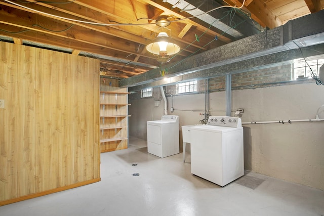 2547 2nd Ave, North Riverside, IL 60546 - laundry area with washing machine and dryer and wooden walls