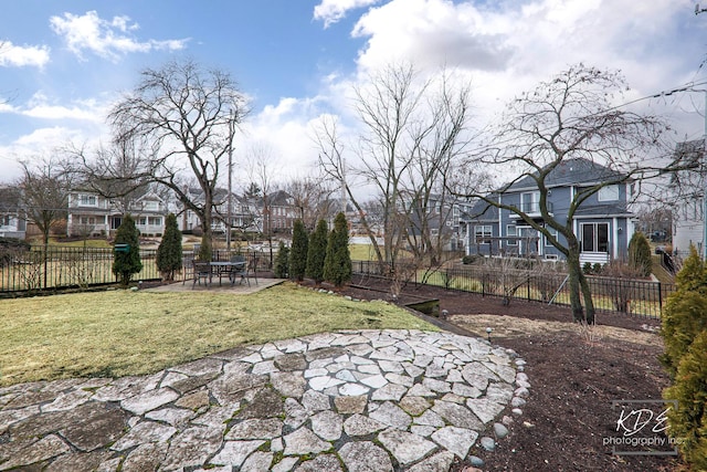 view of patio / terrace featuring a residential view and a fenced backyard