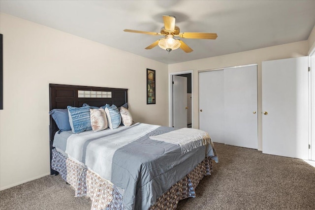 bedroom featuring carpet and a ceiling fan