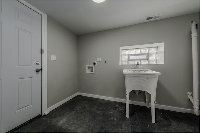 laundry room featuring washer hookup, laundry area, visible vents, and baseboards