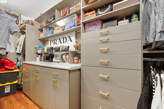 walk in closet featuring light wood-type flooring