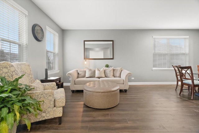 living room featuring baseboards and wood finished floors