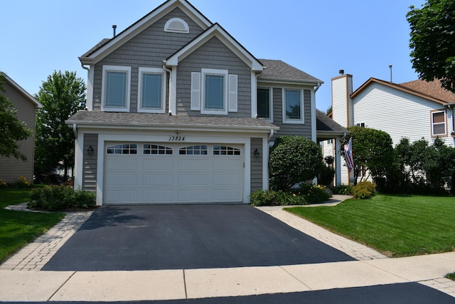 view of front of property with an attached garage, driveway, and a front yard