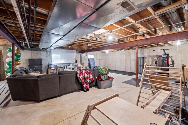 unfinished basement with visible vents