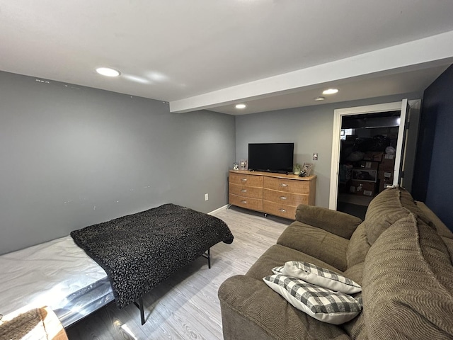 bedroom featuring recessed lighting and light wood finished floors