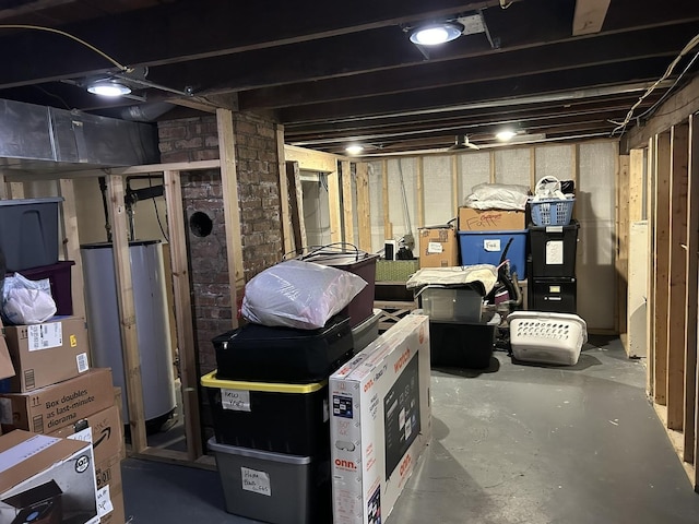 unfinished basement with water heater