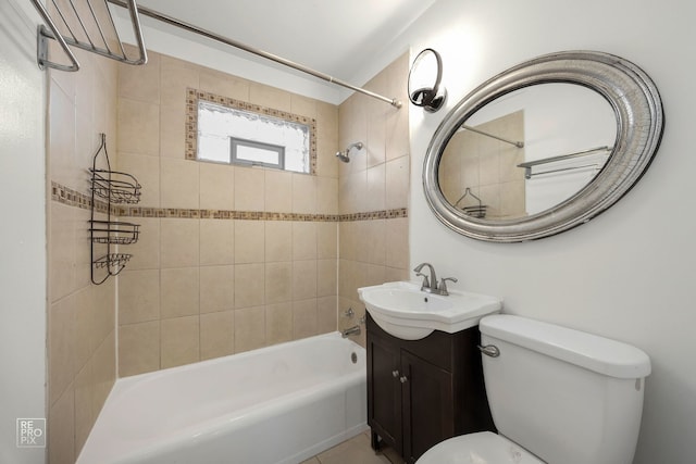 full bath with vanity, bathtub / shower combination, and toilet