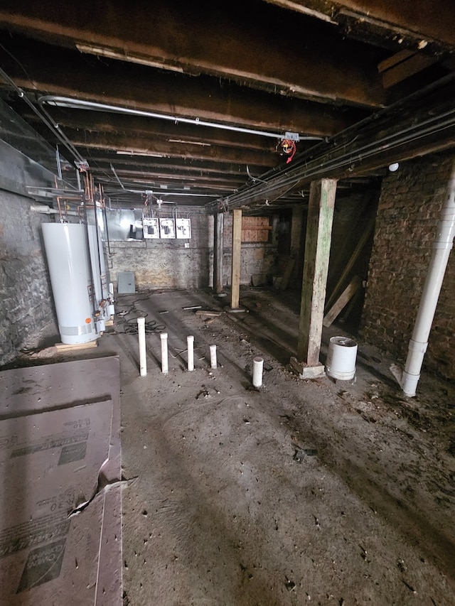 basement with water heater