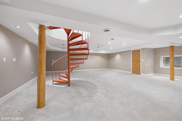 2000 Clendenin Ln, Riverwoods, IL 60015 - below grade area featuring light colored carpet, stairs, and recessed lighting
