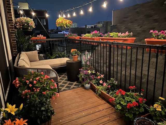 view of balcony at night