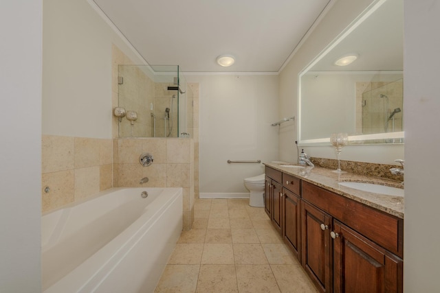 bathroom with a sink, a shower stall, and a bath