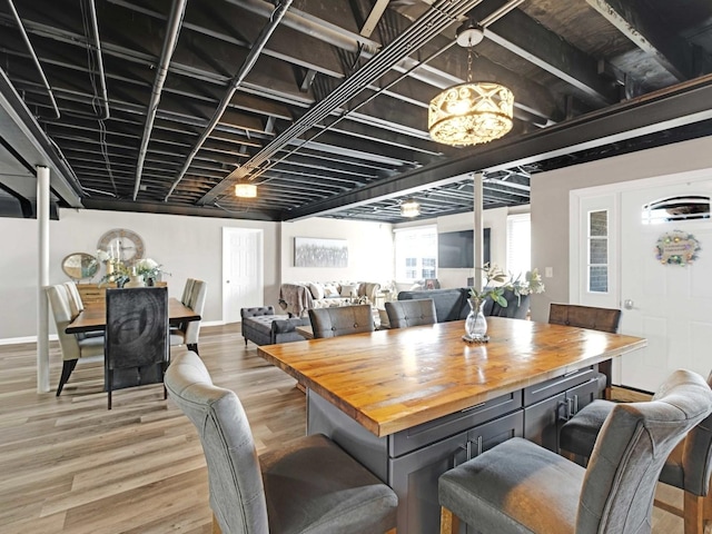 dining space featuring light wood finished floors