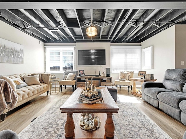 living room with wood finished floors