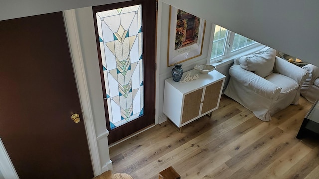 foyer with light wood finished floors