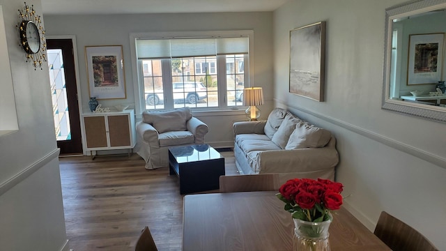 living room featuring baseboards and wood finished floors