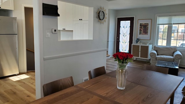 dining area featuring light wood finished floors