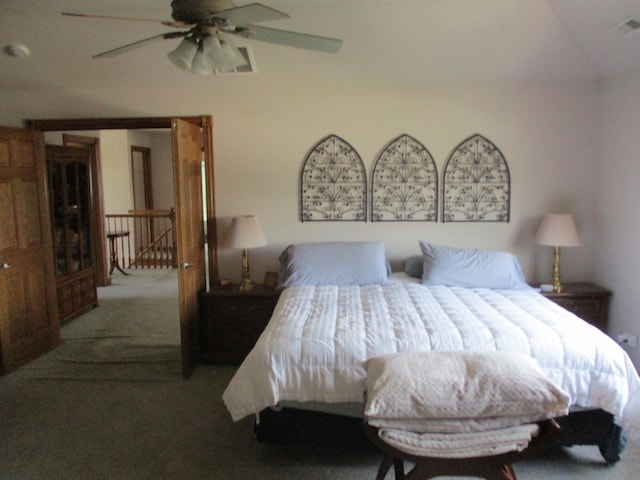 8032 Abbey Rd, Tinley Park, IL 60477 - bedroom featuring carpet flooring, vaulted ceiling, and a ceiling fan