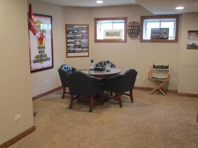 8032 Abbey Rd, Tinley Park, IL 60477 - dining area featuring light carpet, baseboards, and recessed lighting