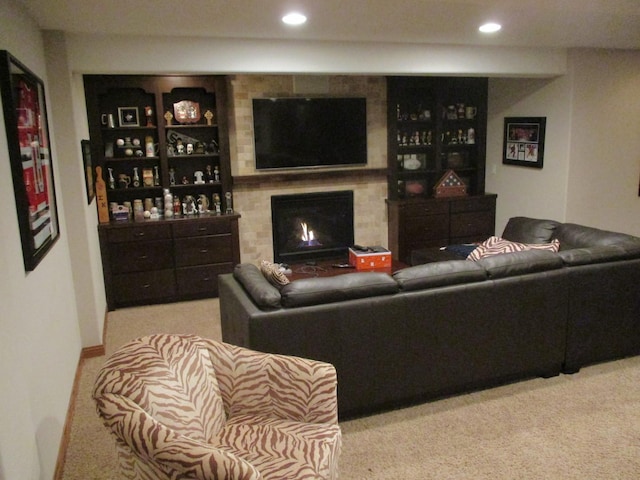 8032 Abbey Rd, Tinley Park, IL 60477 - living area with carpet flooring, recessed lighting, and a lit fireplace