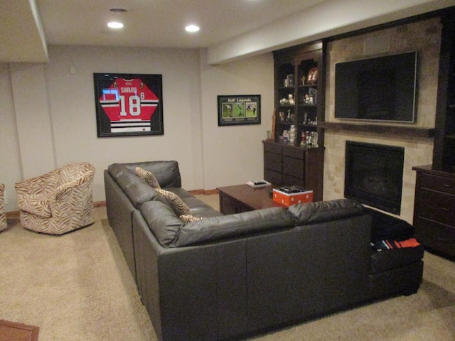 8032 Abbey Rd, Tinley Park, IL 60477 - carpeted living area featuring recessed lighting and a fireplace