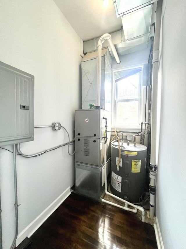 utilities featuring water heater and electric panel