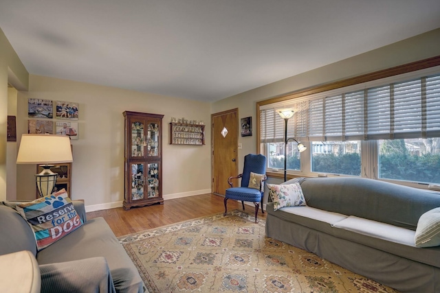 living area with wood finished floors and baseboards