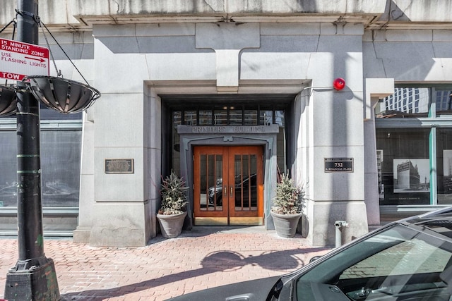 view of exterior entry with french doors