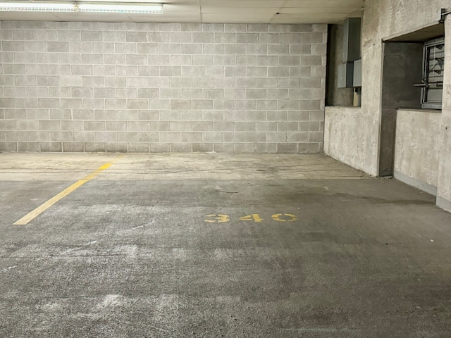 parking deck with concrete block wall