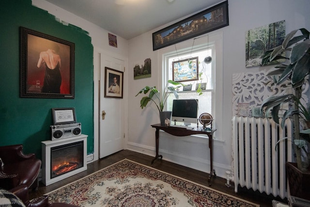 7940 S Oglesby Ave, Chicago, IL 60617 - office with radiator, dark wood finished floors, baseboards, and a glass covered fireplace