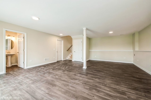 5912 Prairie Ridge Rd, Crystal Lake, IL 60014 - empty room with stairway, wood finished floors, and recessed lighting