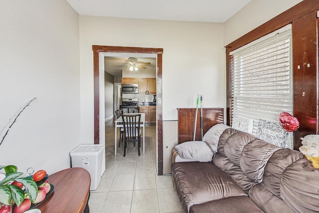 living room with light tile patterned floors