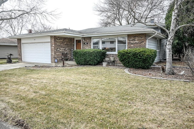 926 E Balsam Ln, Bartlett, IL 60103 - ranch-style home featuring brick siding, a garage, concrete driveway, and a front yard