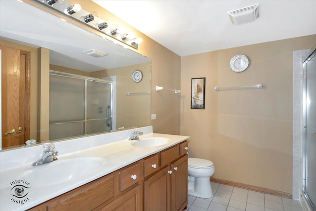 full bath with a stall shower, visible vents, and a sink