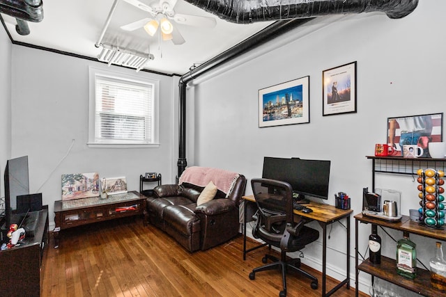 office featuring ceiling fan and hardwood / wood-style floors