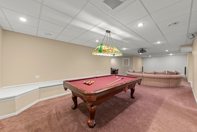 playroom with carpet floors, baseboards, visible vents, and recessed lighting