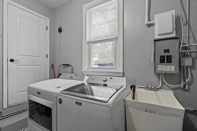 laundry room featuring washer and dryer and electric panel