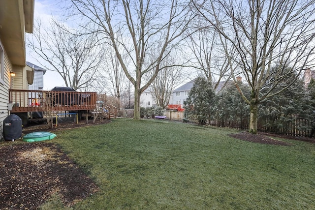 view of yard with a deck and a fenced backyard