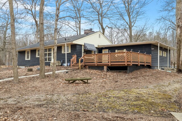 11040 W Cleveland Rd, Mokena, IL 60448 - rear view of house featuring a wooden deck and a chimney