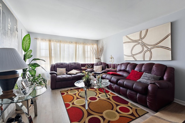 living area with wood finished floors