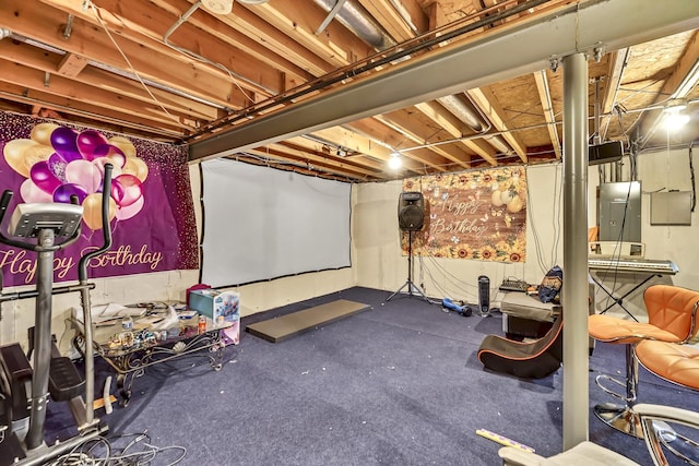 unfinished below grade area featuring electric panel