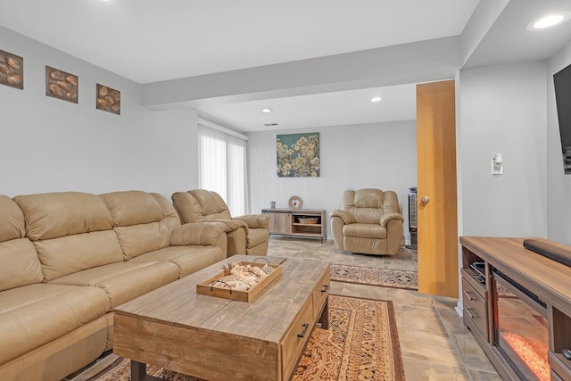 living area with recessed lighting