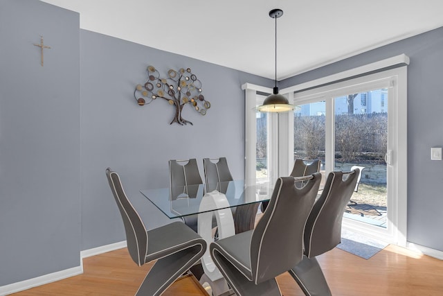 dining space featuring baseboards and wood finished floors