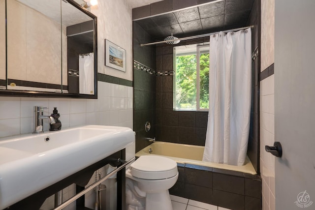 14930 W Wadsworth Rd, Wadsworth, IL 60083 - bathroom with tiled shower / bath, tile walls, vanity, and tile patterned floors