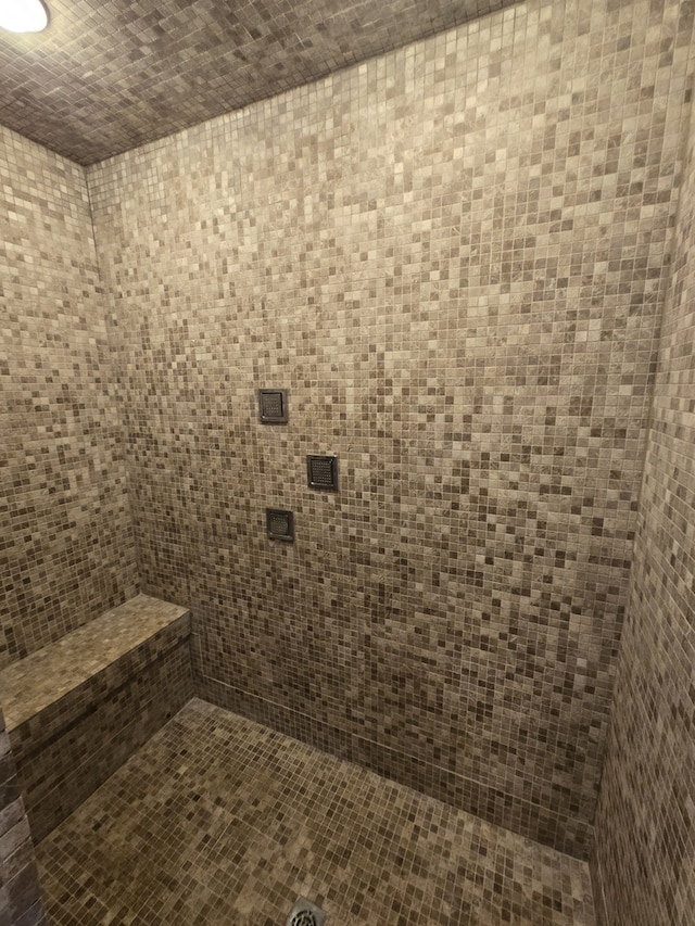 bathroom with a tile shower