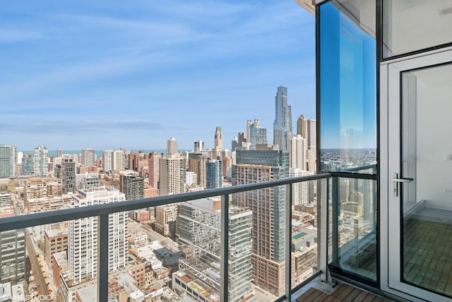 balcony with a city view and visible vents