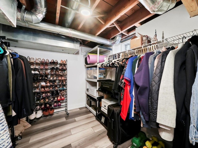 walk in closet featuring wood finished floors