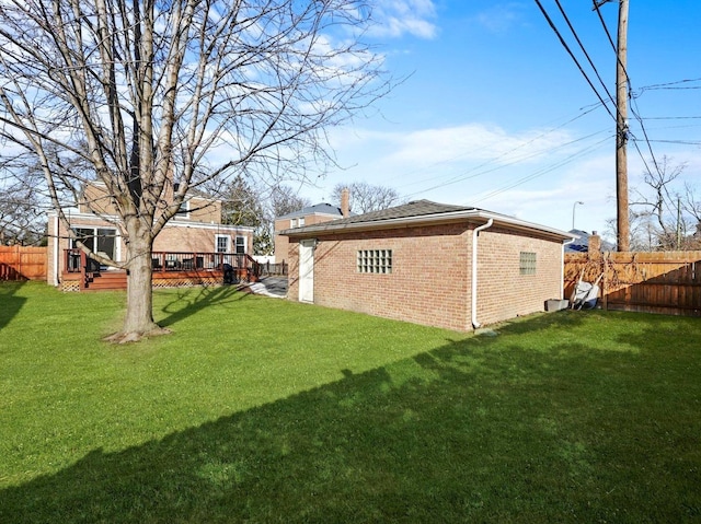 view of yard featuring a deck and a fenced backyard